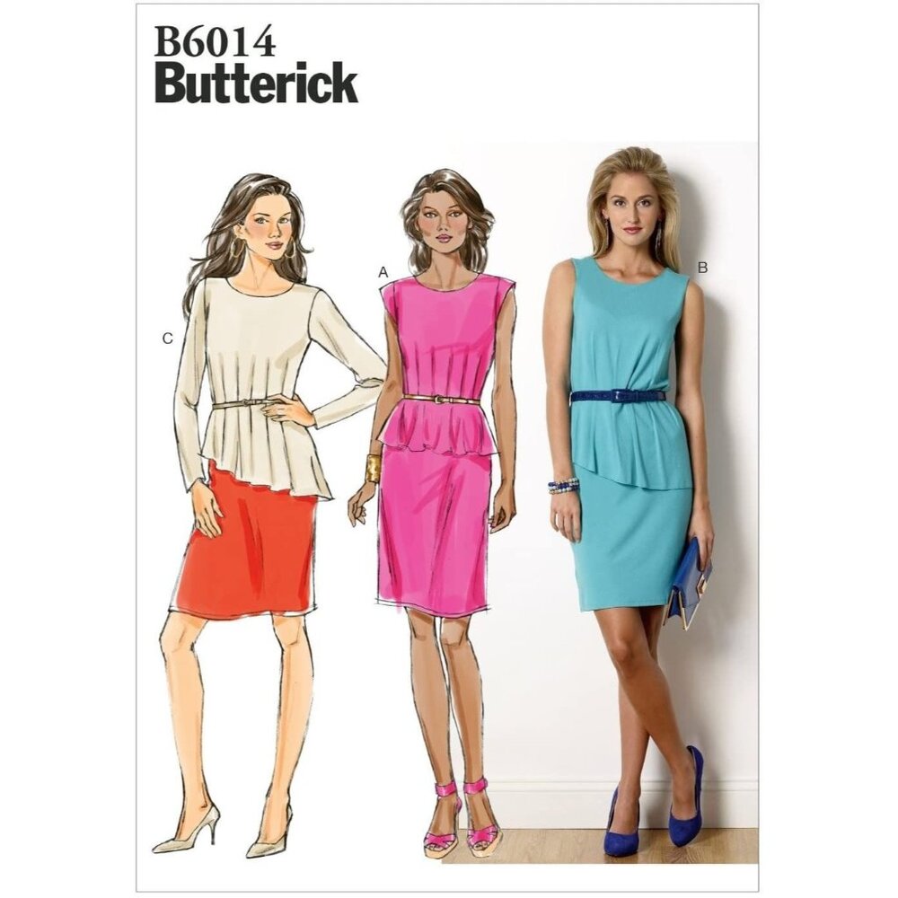 Butterick Sewing Pattern 6014 Pullover‎ Dress Elastic Waist Peplum Size 6-14